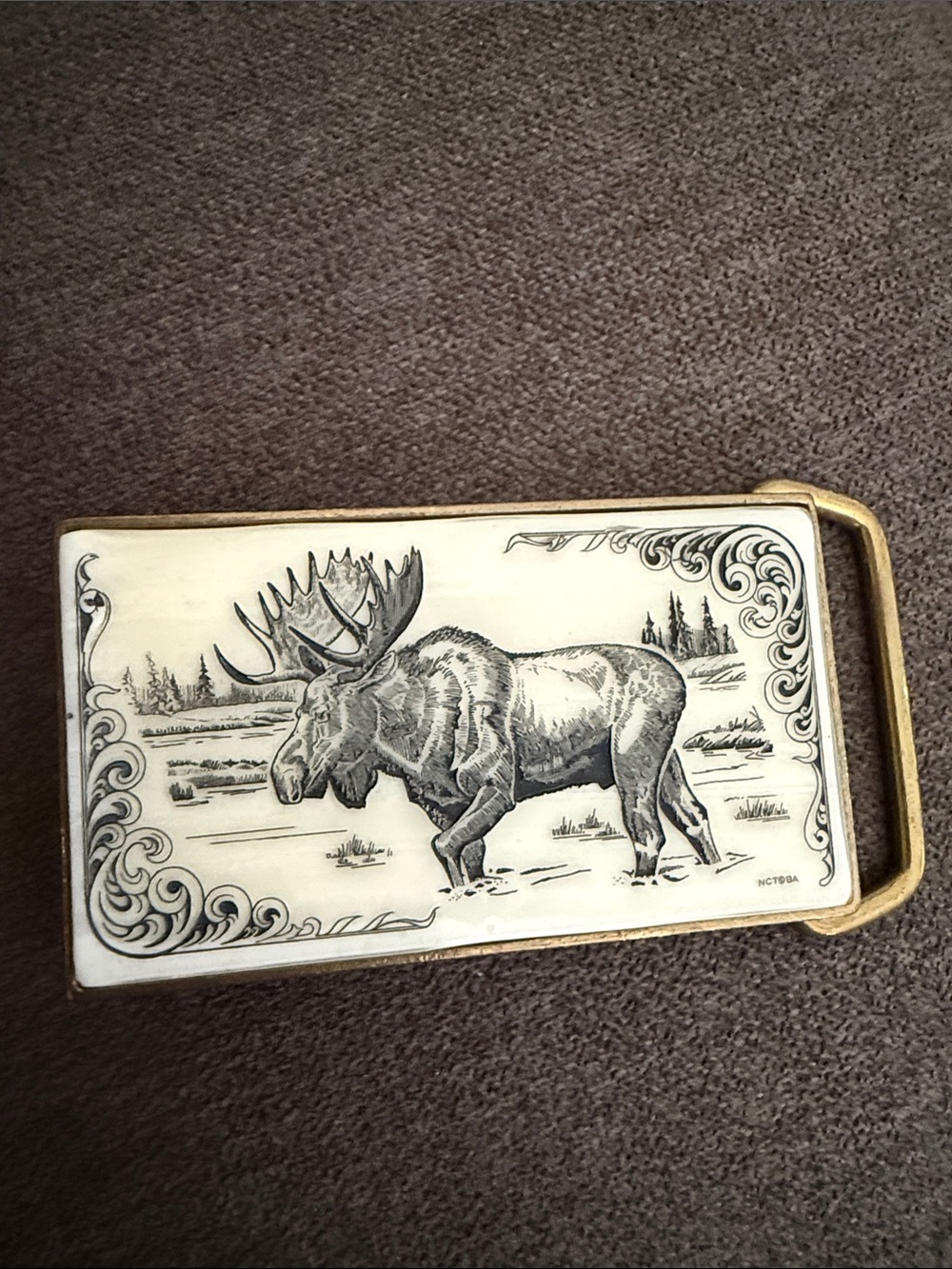 RARE 1983 BTS 100% Solid Brass Vintage Moose belt buckle. Made in USA.